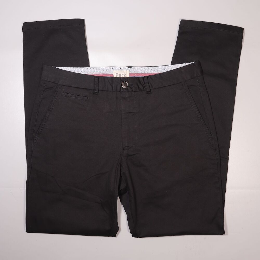 Perk Slim Fit Stretch Chino Pants Flat Front Casual Black Men's Size 36x34